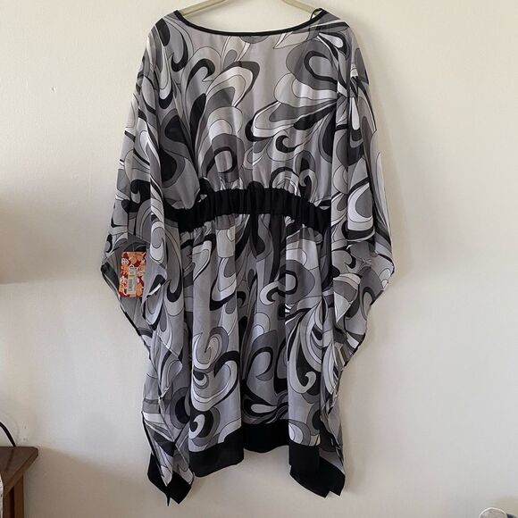 NWT Merona Sheer Short Caftan Swim Coverup Patterned Gray Size 20w/22w - Picture 9 of 10